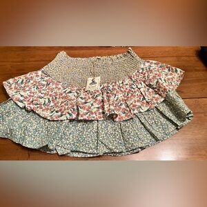 Easel Smocked Floral Tiered Mini Skirt - Multicolor